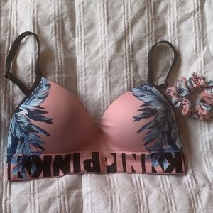 Pink wireless push-up bra